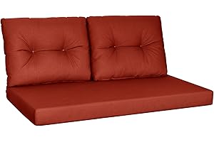 YEFU Outdoor Loveseat Cushion Set, 48 x 24, Waterproof Replacement Patio Chair Cushions, Fade Resistant Deep Seat and Backrest Cushion Set for Patio Couch, Bench, and Swing, Brick Red