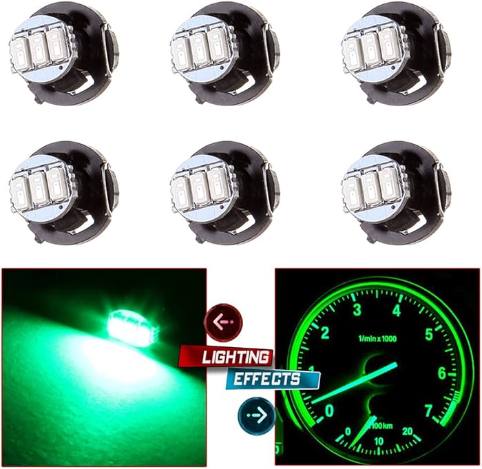 cciyu 6 Pack Green 3-3014SMD T4/T4.2 Neo Wedge HVAC Climate Control LED Light Bulbs Replacement fit for 2002 Jeep