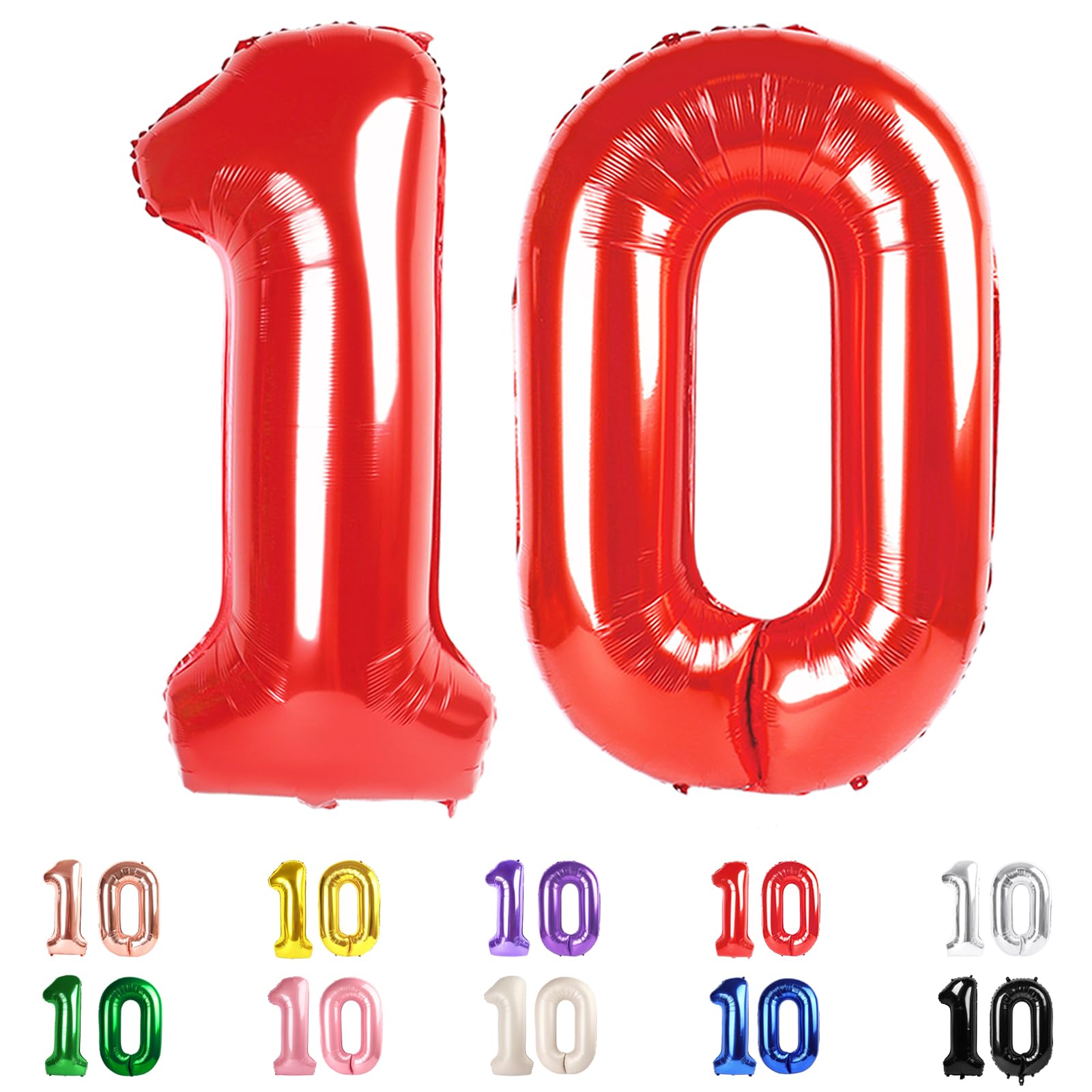 Photo 1 of 10 Balloons Number, 10th Birthday Decorations for Girl Boys, Happy 10th Birthday Red Balloons 40 In for Engagement, Wedding, Celebration Party, Graduations, Photo Shoot