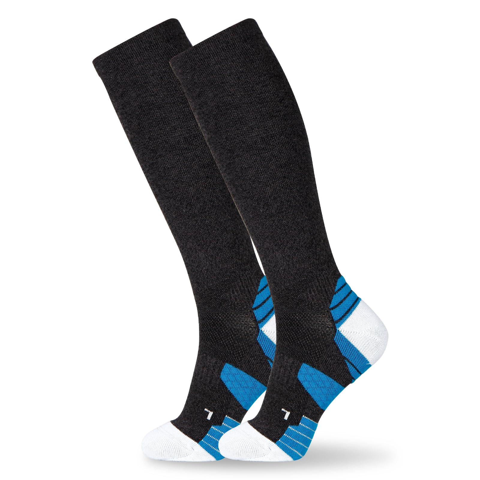 Photo 1 of +MD 2 Pairs Compression Socks (15-20mmHg) for Women & Men - Cushion Knee High Socks for Running, Medical, Athletic, Nurses, Travels, Edema, Anti-DVT, Varicose Veins, Shin Splints 2DkGrey 10-13