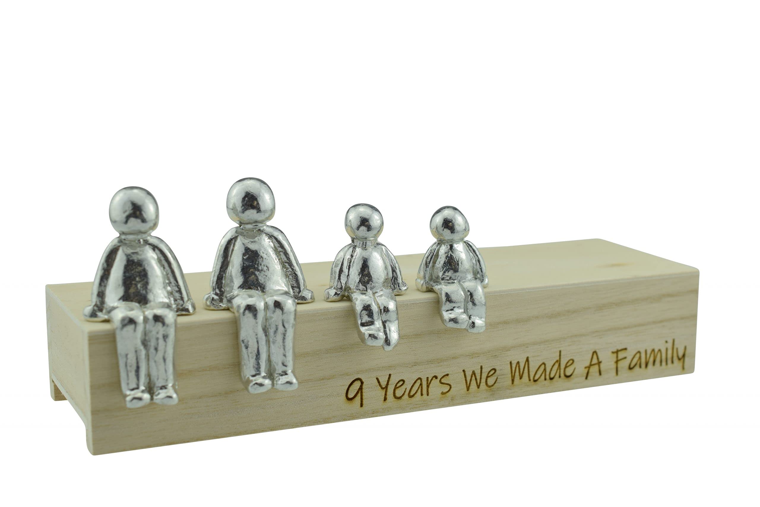 9th Anniversary Idea - 9 Years We Made A Family Metal Ornament - Choose Your Family Combination Box & Woodgrain May Vary(2 Children)