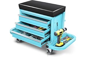 Auto Dynasty 3-Drawer Mechanic Rolling Seat, 350 LBS Capacity Roller Garage Shop Seat with Storage Tool Tray for Workshop, Repair Shop, Warehouse, Sky Blue