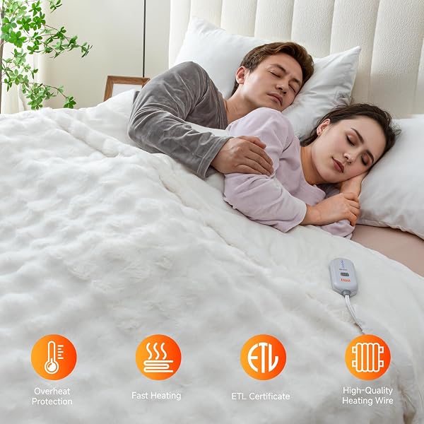 TIMICALDA HEATED BLANKET ELECTRIC THROW- 50″X60″ SOFT THICK BUBBLE ELECTRIC BLANKET FOR SOFA WITH 5 HEAT LEVELS & 4 HOURS AUTO-OFF OVERHEAT PROTECTION, WARM COZY GIFTS, CREAM