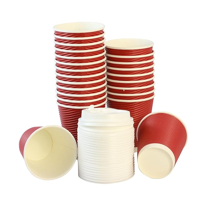 Pack of 25 Disposable Travel Coffee Mugs Ripple Effect Insulated