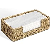 Graciadeco Bathroom Disposable Guest Towel Napkin Holder Long Seagrass Woven Rattan Wicker Table Dinner Paper Hand Guest Towel Napkin Basket Tray Caddy for Kitchen