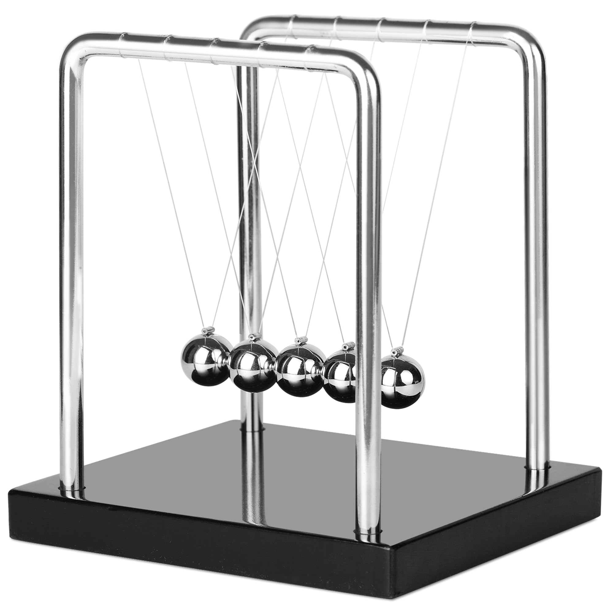 Newtons Cradle Balance Pendulum 5 Balls, Wooden Base Newton's Cradle, Desktop Toys Kinetic Toys for Kids Adults, Office Home Desk Décor, Fun Science Physics Learning