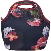 BUILT Gourmet Getaway Soft Neoprene Lunch Tote, Lightweight, Insulated, and Reusable, One Size, Midnight Botanical
