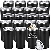 YOUKE OLA 20 Pack Stainless Steel Tumbler Bulk Insulated Vacuum Travel Mug Powder Coated Coffee Mug Gift for Laser Engrave, 20oz Black