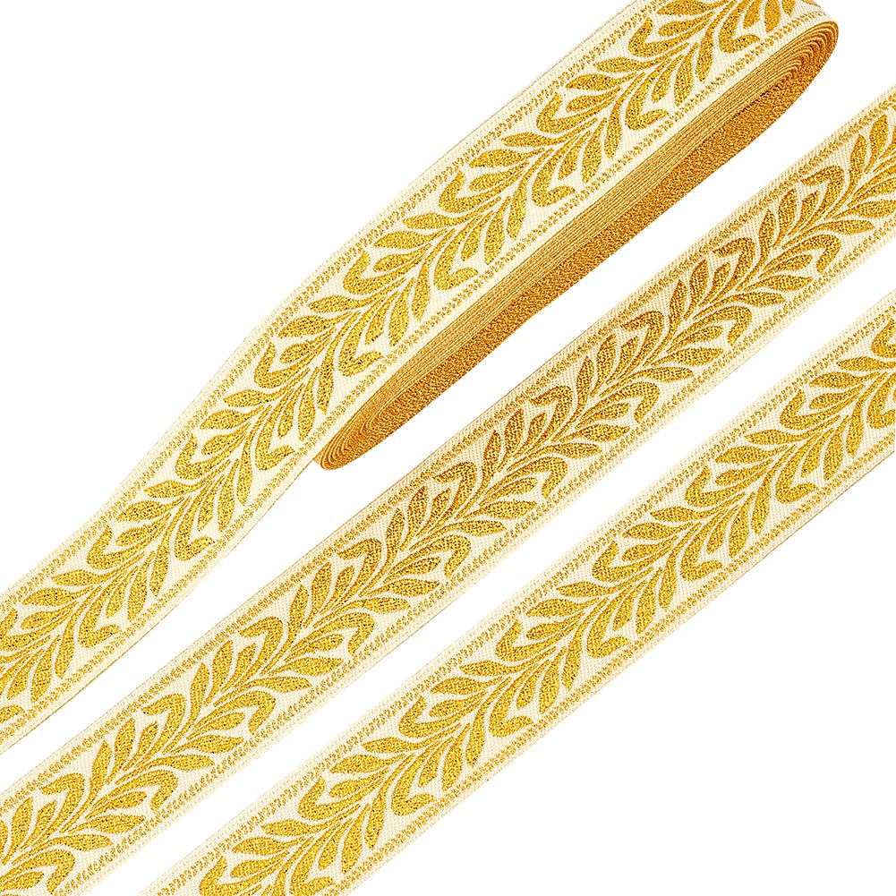 PH PandaHall Gold Edge Woven Braid Trim, Ethnic Ribbon Embroidery Jacquard Trim Vintage Flowers Straps Crafts for Sewing, Handmade Bag, Curtain Slipcover, DIY Clothing Decoration (393.7" 1")