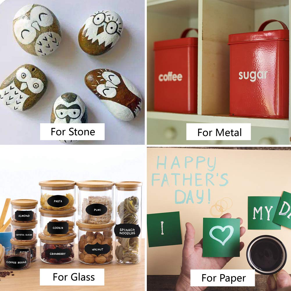 Paint Pens for Rock Painting-Stone, Ceramic, Metal, Glass, Wood, Fabric, Set of 6 Medium Tip Acrylic Paint Markers High Volume Ink Water and Fade Resistant for DIY Craft Projects Quick Drying(White)