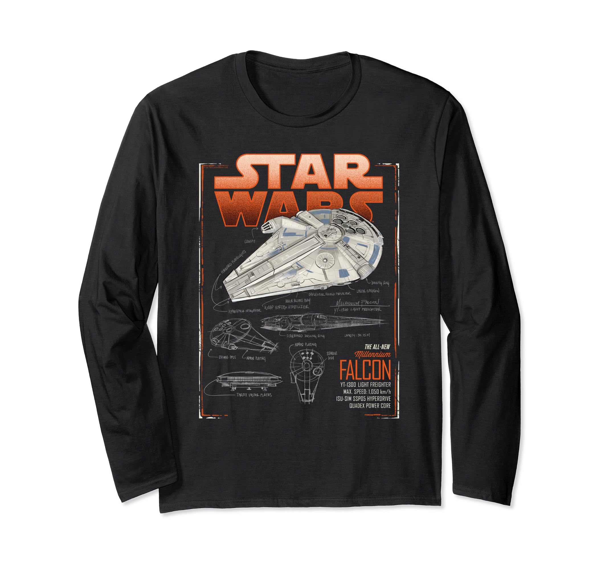 Star Wars Han Solo Movie Falcon Schematics Long Sleeve T-Shirt