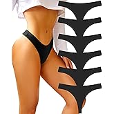 FINETOO Cotton Thongs for Women Soft Low Rise Sexy Thong Ladies Panties Womens Underwear 6 Pack XS-XXXL
