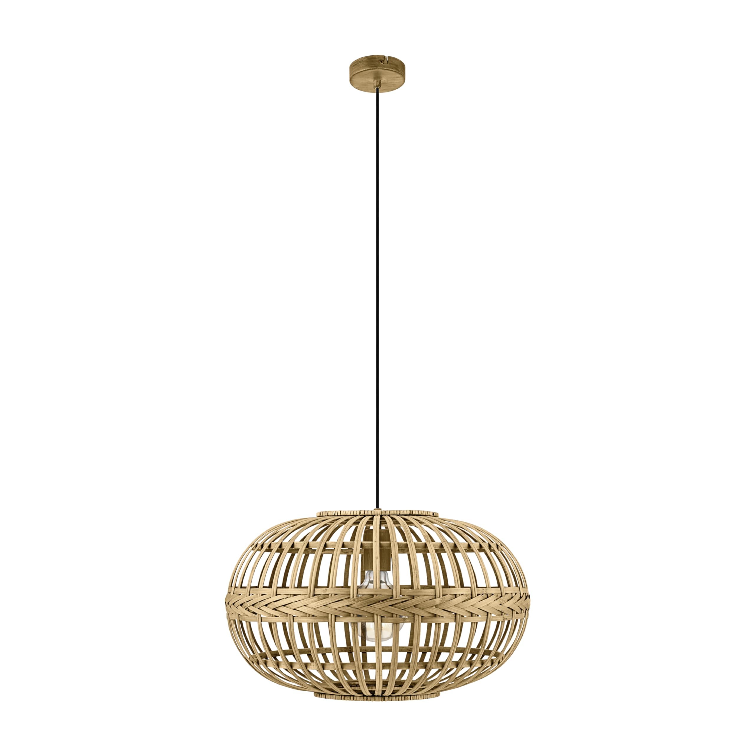 Eglo Amsfield Pendant Light, Vintage, Nature, Boho, Hygge, Steel Hanging Light, Natural-Coloured Wood, Dining Table lamp, Hanging Living Room Light with E27 Socket, Ø 38 cm/14.9 inches