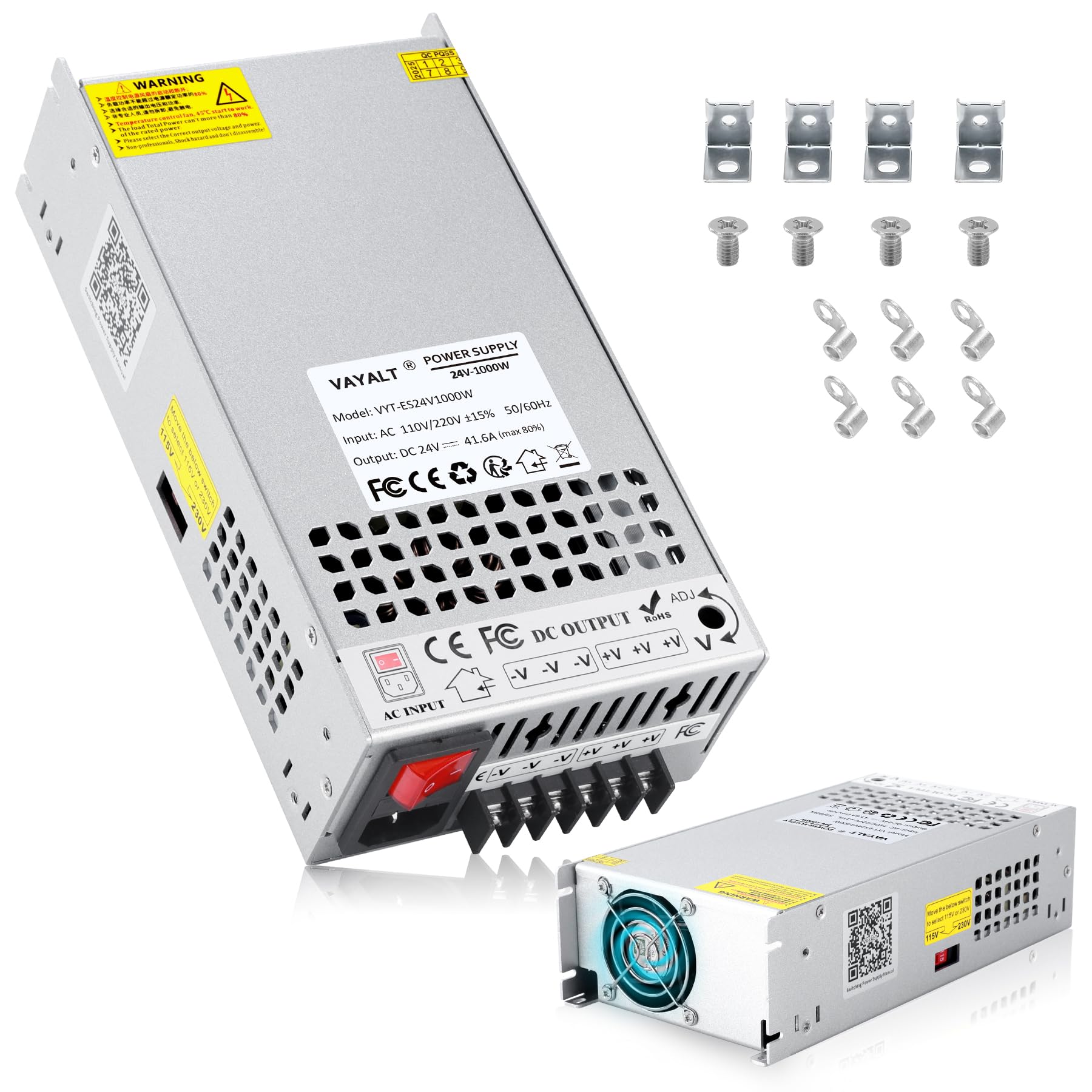 Photo 1 of VAYALT 24V 41.6A 1000W DC Switching Power Supply, Universal Regulated Switching AC 110V/220V to DC 24V Transformer, 24V Power Suply for Industrial, Computer Project (No Power Cord)