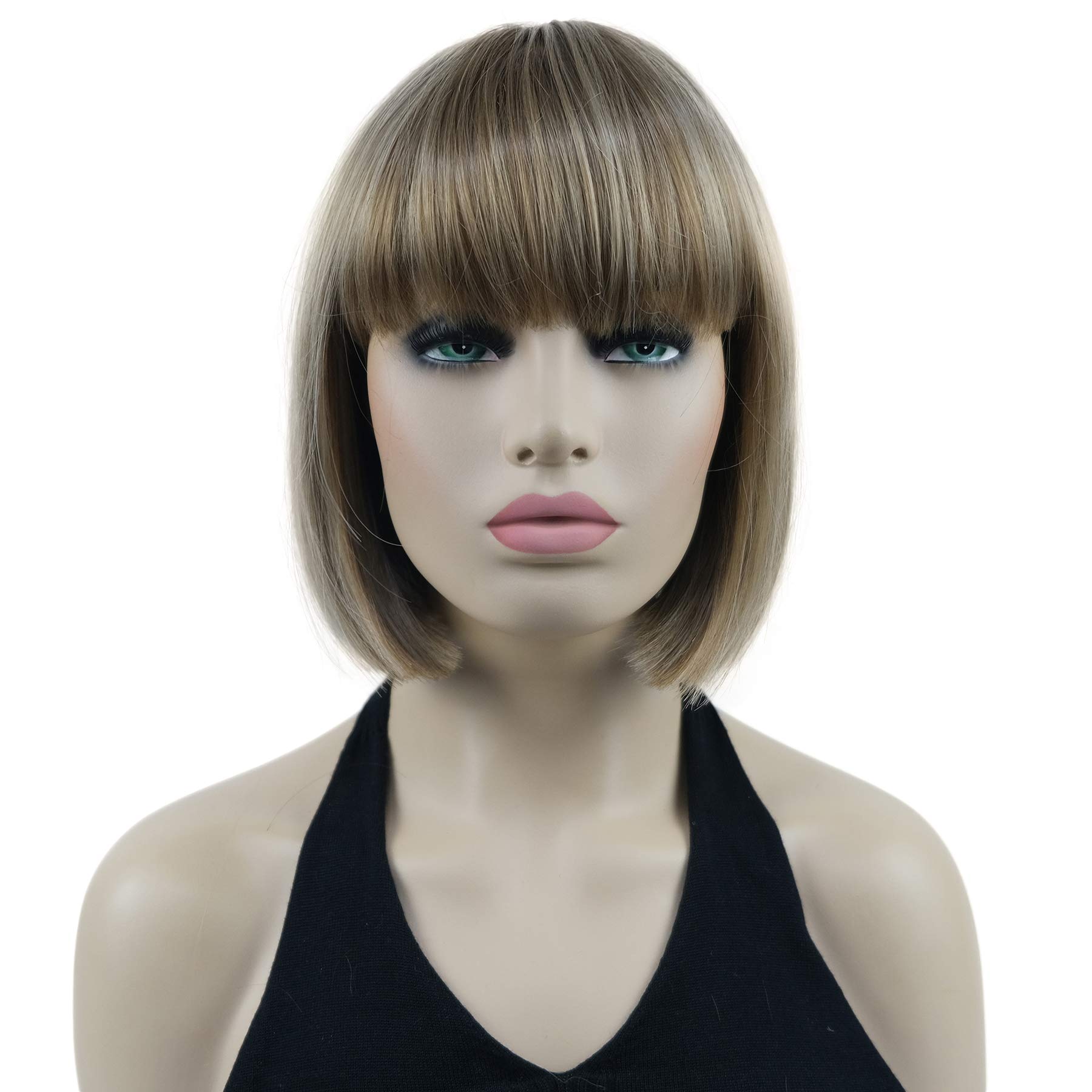 Lydell 8" Short Bob Hair Flat Bangs Cute Central Dot Skin Top Heat Resistant Synthetic Wigs (14-24 Lt Golden Brown) โ image 1