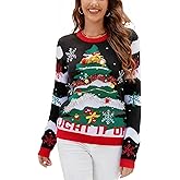 Velius Women Long Sleeve Ugly Pullover Funny Christmas Elk Tree Party Sweater