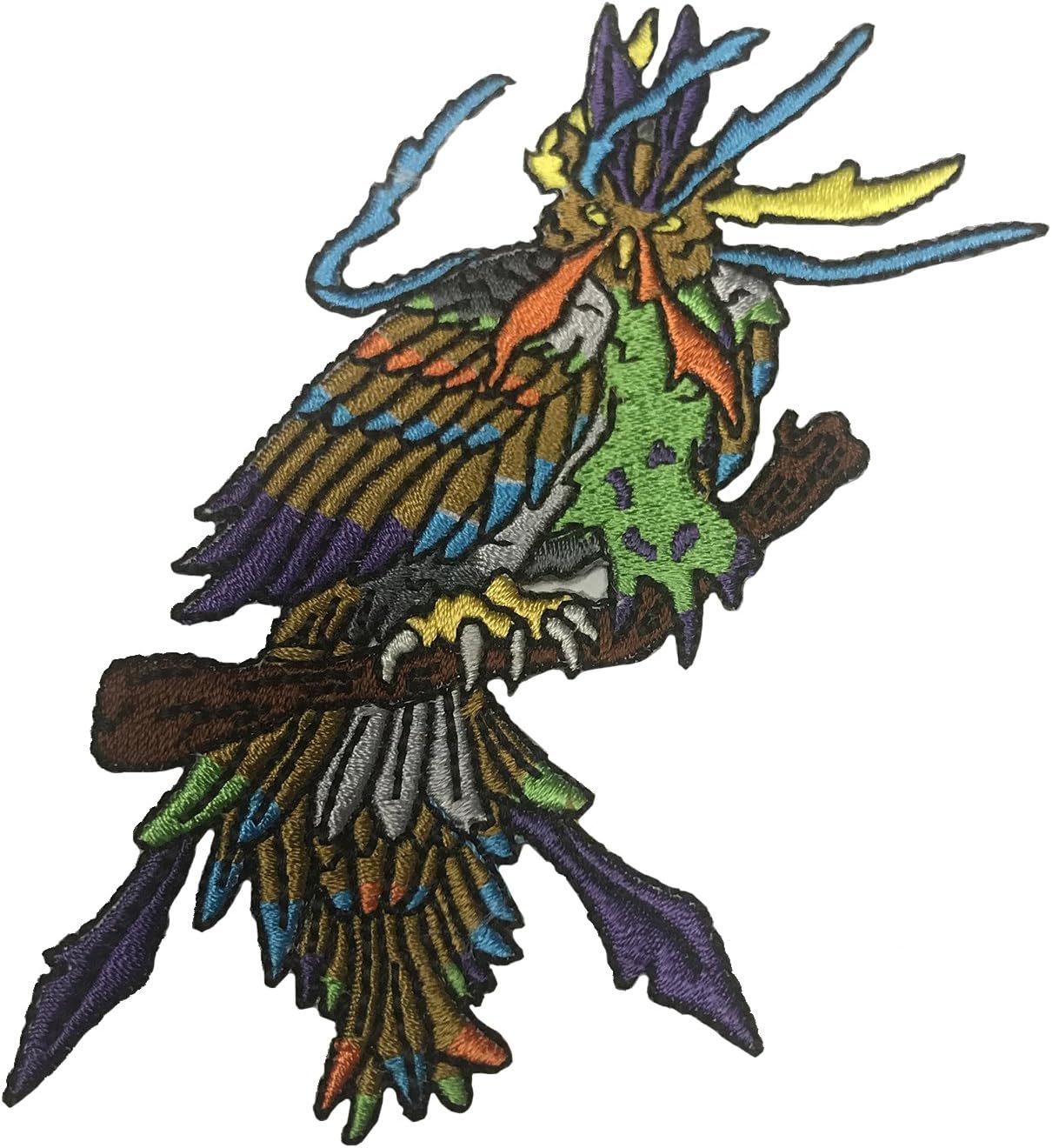 Hat Shark Wise Owl Multi Colored Feathers on Branch Die Cut 4.25" X 2.5" Iron On Patch Applique