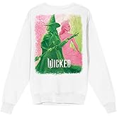 Bioworld Wicked Part One Elphaba & Glinda Green & Pink Graphic Women's White Crew Neck Long Sleeve Sweatshirt