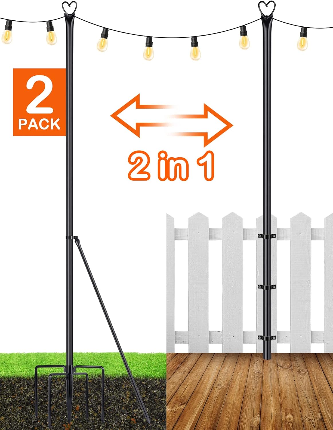 Lighting - LOPANNY String Light Poles - 2 Pack 9.8FT for Outside Hanging - Backyard, Garden, Patio, Deck Lighting Stand for Parties, Wedding