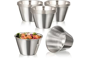 Fit Meal Prep [12 Pack 4 oz Stainless Steel Dipping Sauce Cups, Reusable Metal Ramekins, Commercial Grade Condiment Bowls, In