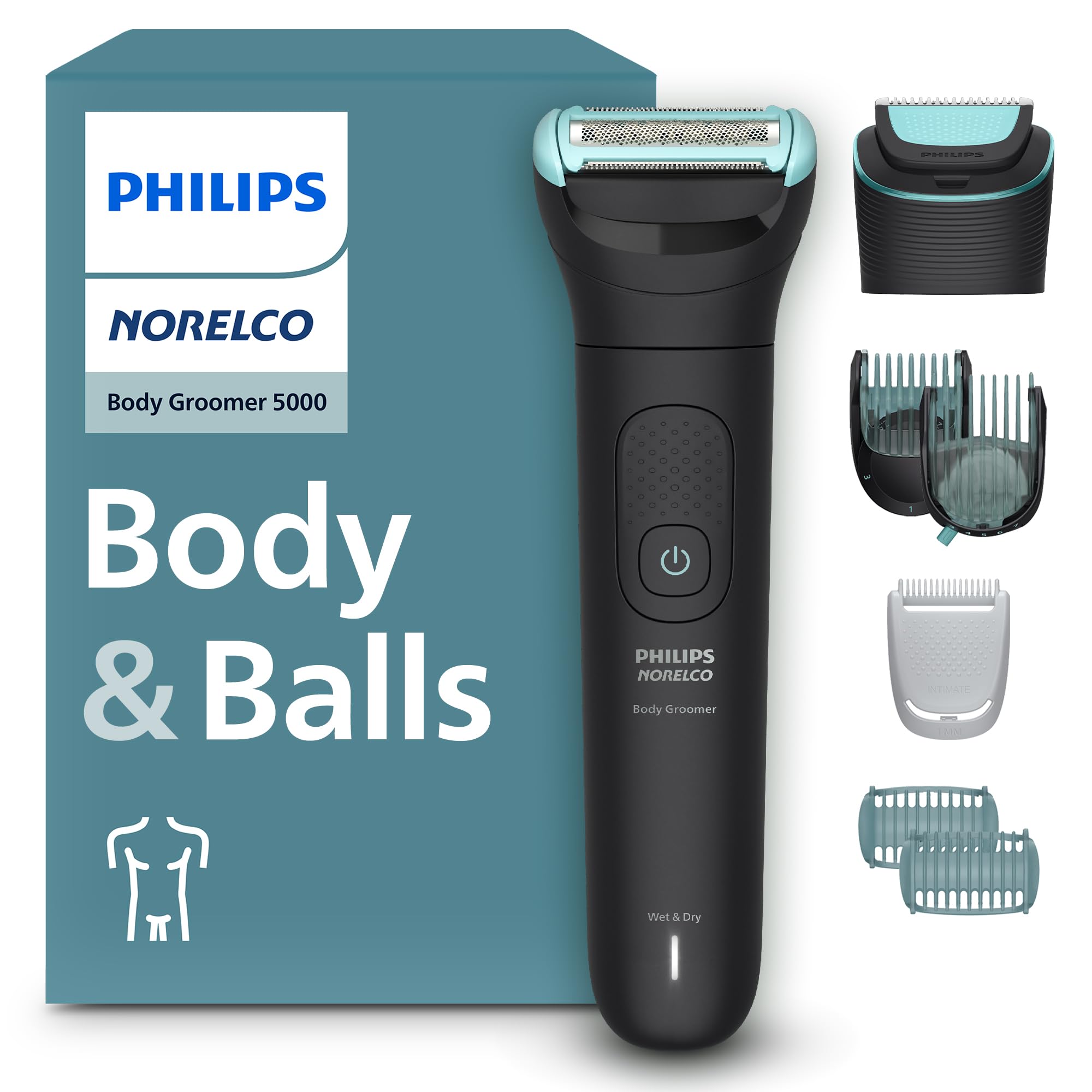 Photo 1 of Philips Norelco Body Groomer 5000 Series, Intimate Hair Trimmer & Shaver for Men with Dual 100% Showerproof Full Body Shave & Trim Heads and Two Bi-Directional Body Hair Combs, BG5495/50
