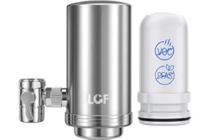 LCF 360° Rotating Stainless-Steel Faucet Water Filter - High Flow, Mineral-Enhanced Tap Water Filter, Reduces Chlorine, Heavy Metals and Bad Taste, Easy Install, 320 Gallons, Kitchen Sink Ideal
