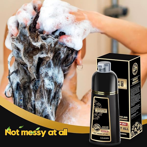 URRZNP 3 IN 1 HAIR DYE SHAMPOO FOR GRAY HAIR, HERBAL INGREDIENTS NATURAL SHAMPOO DYE FOR WOMEN & MEN (BLACK)