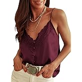 miduo Womens Satin V Neck Lace Trim Buttoned Cami Spaghetti Strap Camisole Sleeveless Tank Tops