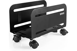 VIVO Black Computer Tower Desktop ATX-Case, CPU Steel Rolling Stand, Adjustable Mobile Cart Holder with Locking Caster Wheels