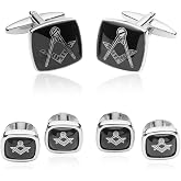 Mens Masonic Freemason Formal Cufflinks and Studs Set Silver with Travel Presentation Box Wedding Groomsmen