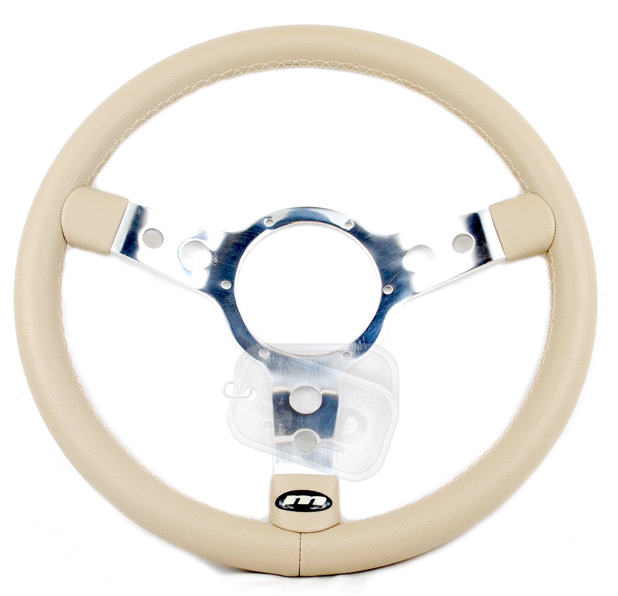 Mountney 43SPVBEI Polished Center Semi - Dished 3 Spoke, Beige Vinyl