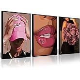 Black Girl Wall Art Pink Black People Canvas Wall Decor African American Wall Art Fashion Women Painting Pink Flower Gril Pic