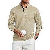 Lexiart Mens Fashion Quilted Long Sleeve Sweatshirts Thermal Stand Collar Quarter Button Up Pullover Sweatshirt