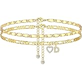 YOFECIO Ankle Bracelets for Women,14K Gold Plated Initial Anklets Dainty Heart Letter Ankle Bracelets Layered Gold Anklets for Women Non Tarnish A to Z Summer Beach Jewelry