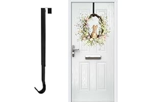 Chffcuh Wreath Door Hanger, Black Wreath Hanger for Front Door, Adjustable Wreath Hanger from 15 to 25 Inches Wreath Hanger, Metal Door Wreath Hanger for Valentine, Spring, Easter Decorations Wreaths