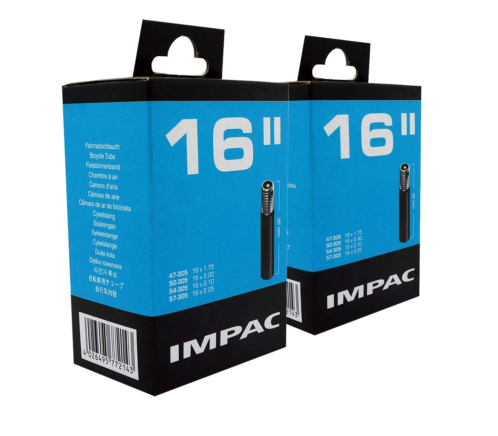 Impac 2 Pack Cycle Tubes 16" Schrader Valve (Car Type Valve) - 16 x 1.75-2.25 (47-305/57-305)