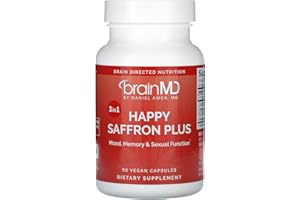 BRAINMD Dr Amen Happy Saffron Plus - 90 Capsules - with Saffron Flower Extract, Curcumin & Zinc - Vegan, Gluten Free - 30 Servings