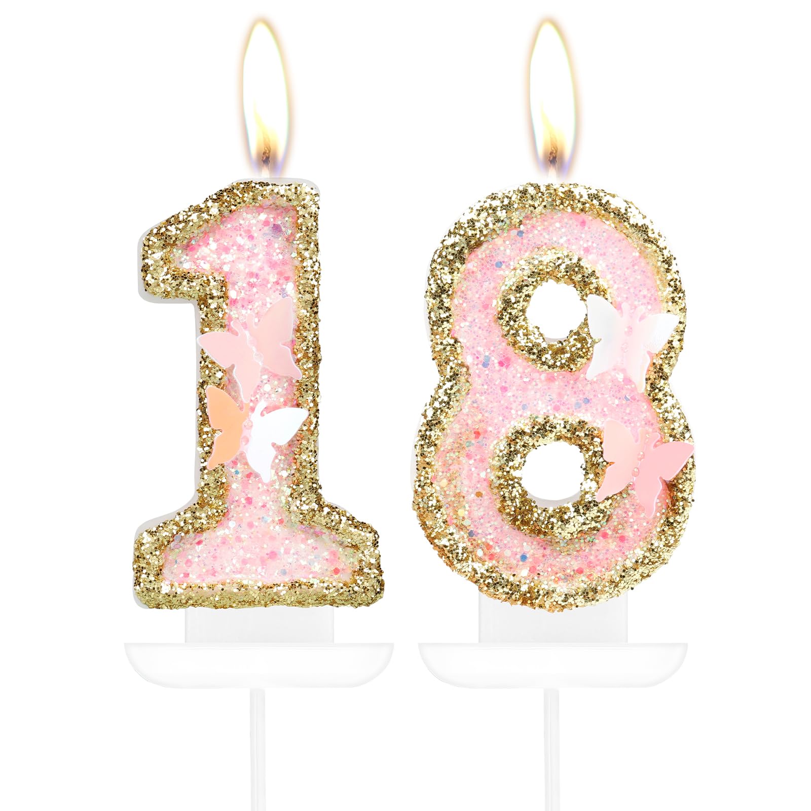 Pink Gold Butterfly 18th Birthday Candles, Pink Gold Candles Cake Toppers for Cake, Girls 18th Birthday Decorations,Butterfly Number 18 Candle Cake Topper for Girls Birthday Party,Wedding Suppiles