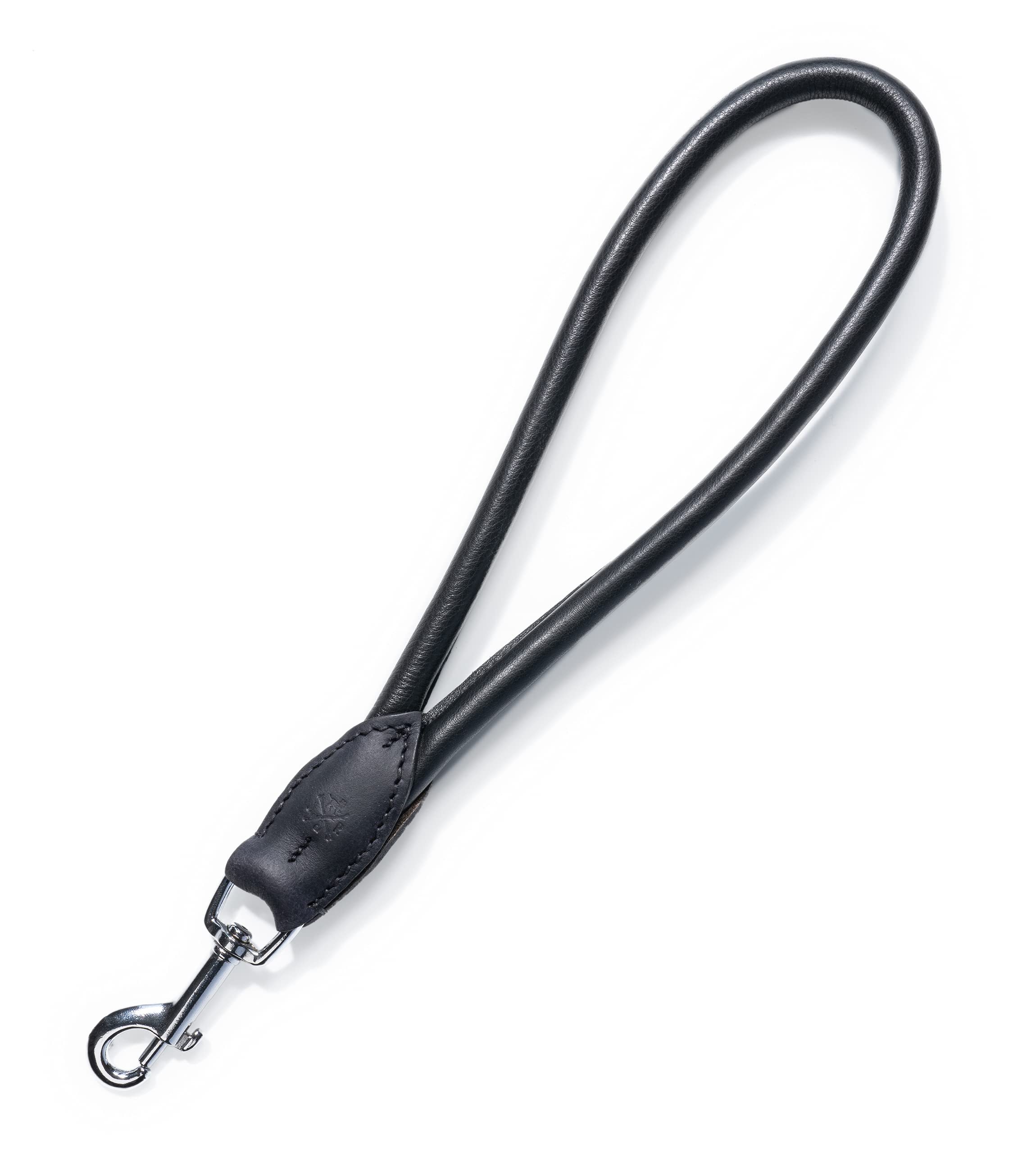 Jack & Russell Short Lead Bear 30 cm - Short Dog Lead Made of Genuine Leather Rounded Stitched - Black