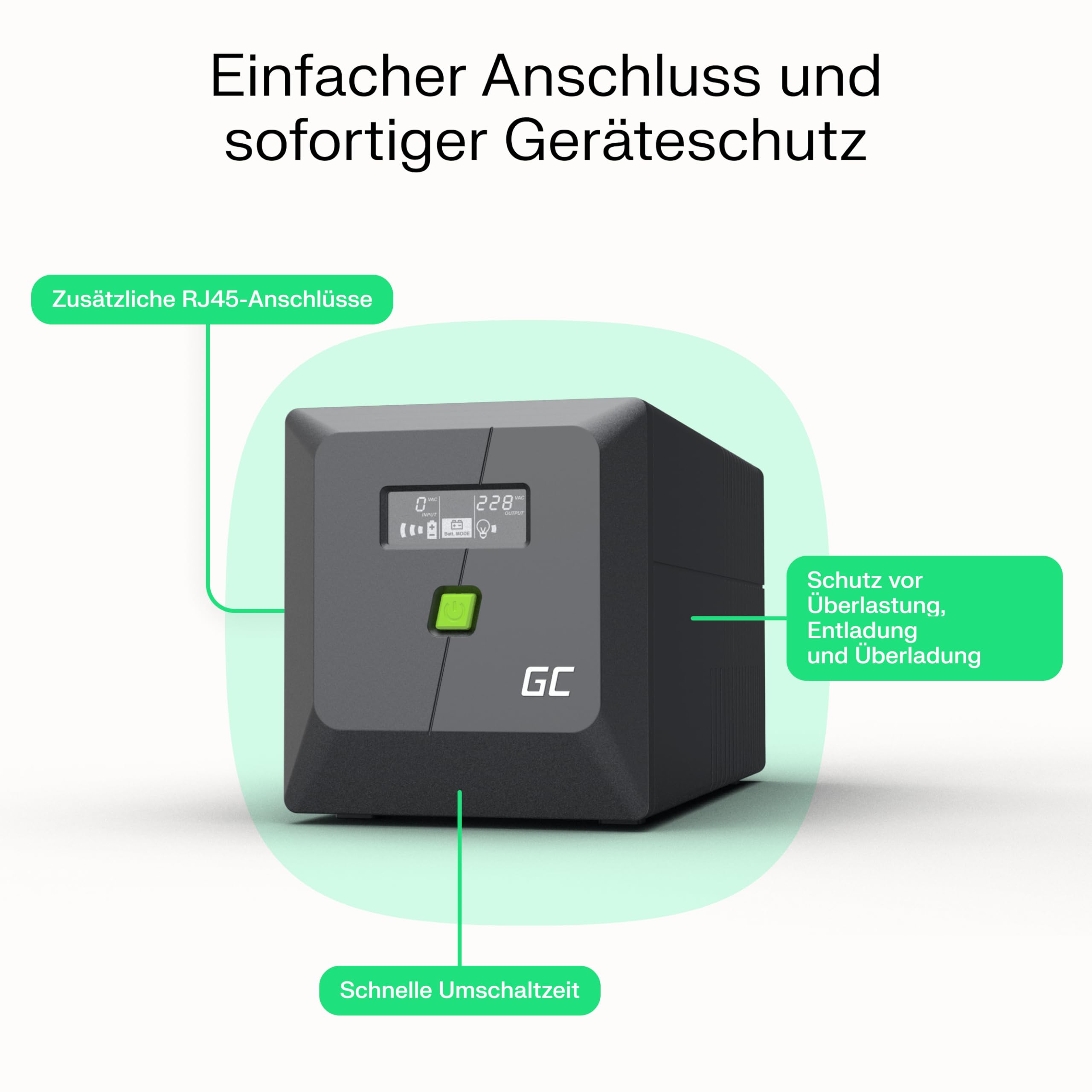 Green Cell PowerProof USV 650VA 360W, LCD-Display, 12V/7Ah Akku 4