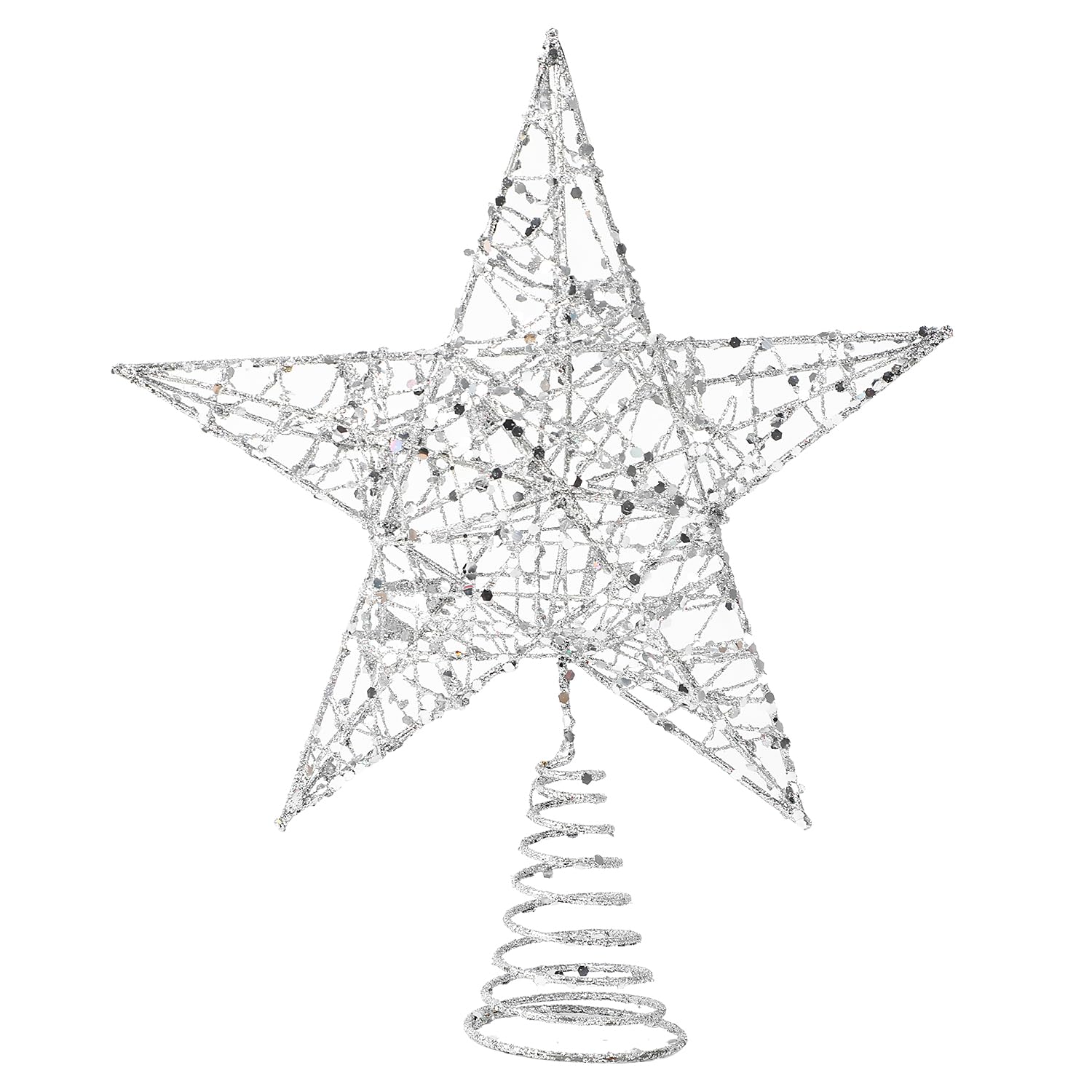 VEYLIN Christmas Tree Topper, Silver Glittered Hollow Christmas Tree Topper Star for Christmas Tree Ornament(Silver)