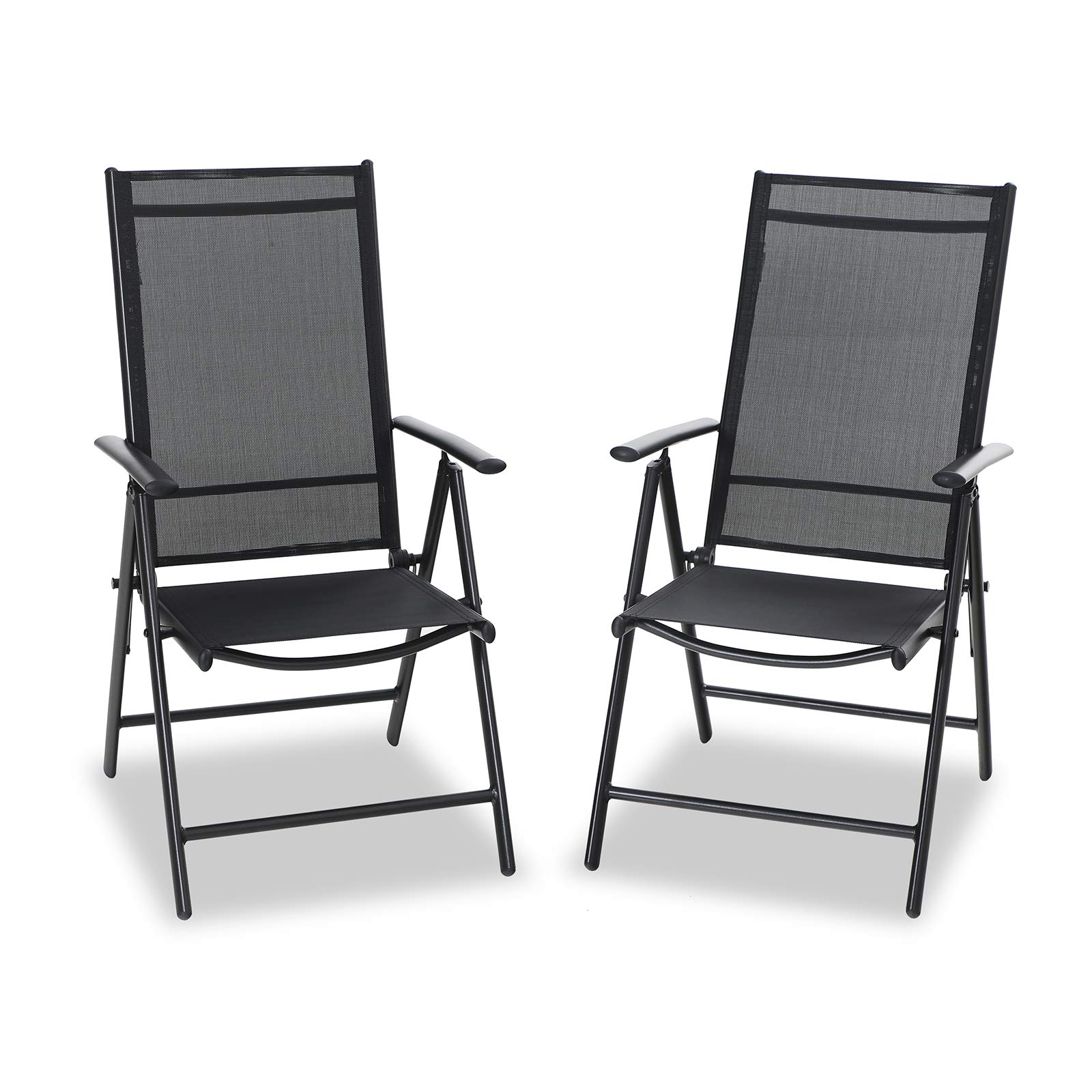 PHI VILLA Garden Chairs Sets of 2 Foldable with Aluminum frame, Adjustable with 7 Seating Positions, High Back Folding Reclining Outdoor Chairs