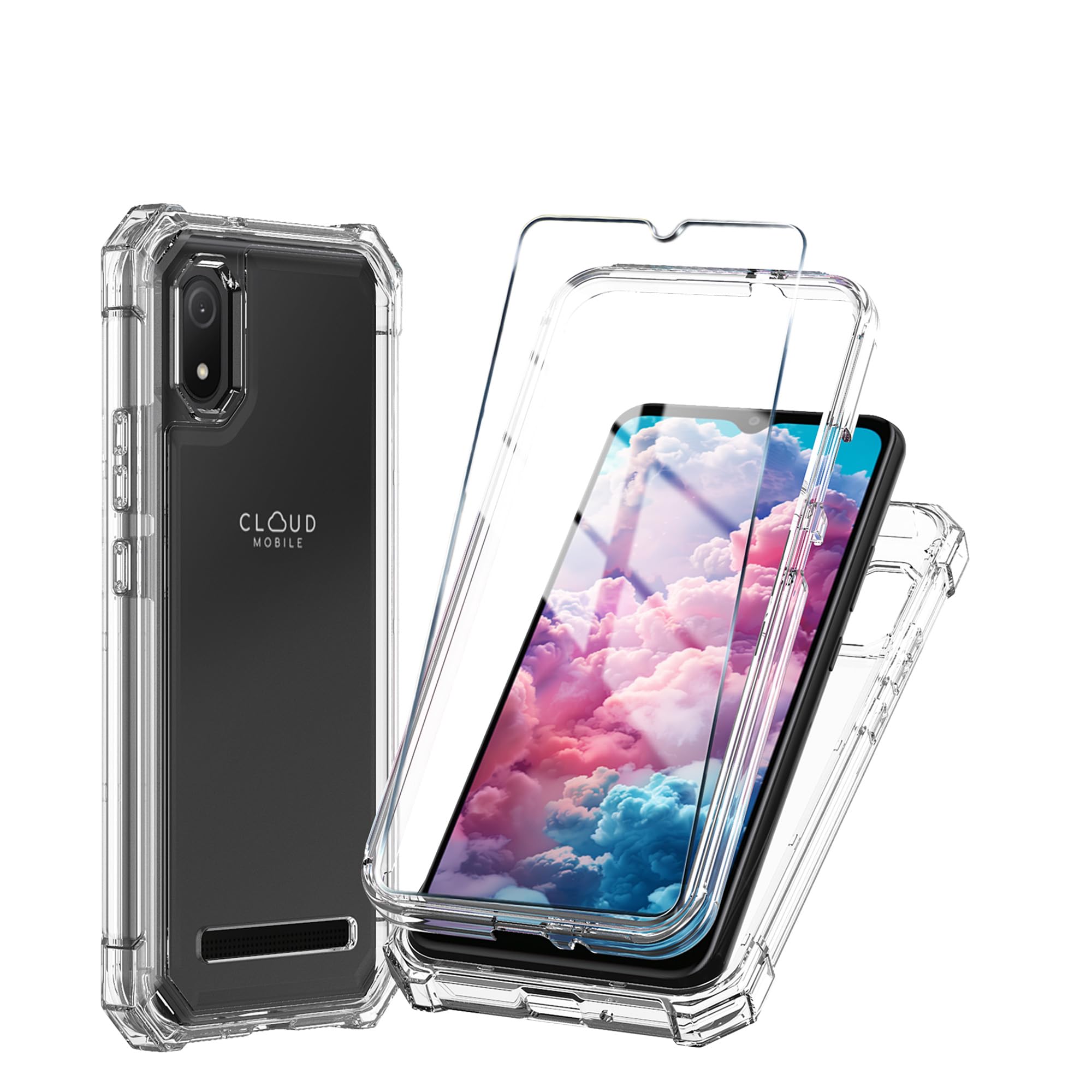 Mocotto for Cloud Mobile Stratus C8 Phone Case with Tempered Glass Screen Protector,Slim Soft Silicone Full-Body Protective Cover (Cloud Mobile Stratus C8,Clear)