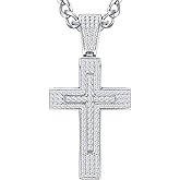 SweetJew Men's Moissanite Cross Pendant Necklace 925 Sterling Silver Religious Hip Hop Jewelry Gift for Men