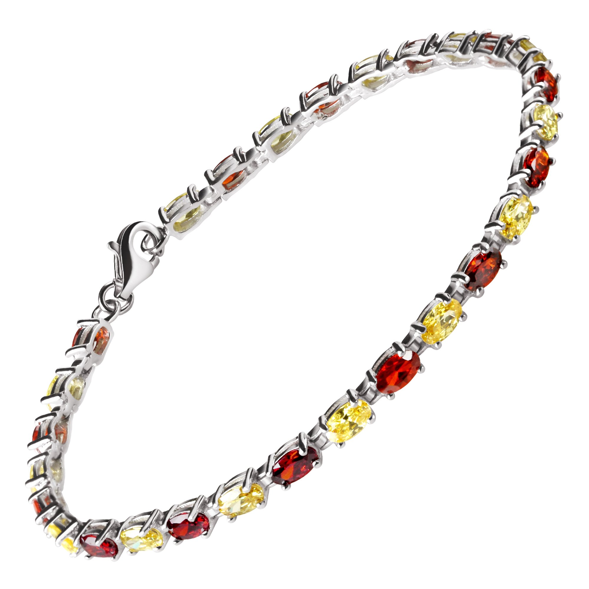 Franki Baker 925 Sterling Silver Dainty Citrine & Garnet Crystals Tennis Bracelet. Length:19cms.