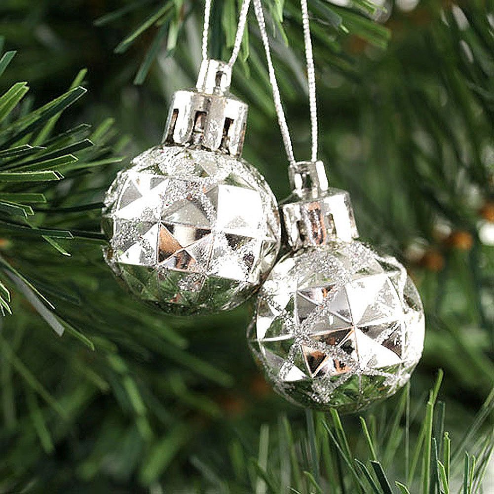 Yoption 12Pcs 28MM Christmas Ornaments Plastic Glitter Shiny Balls Hanging Xmas Tree Decoration Ornament Balls Baubles (Silvery)