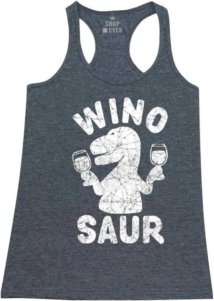 Shop4Ever Wino Saur Women's Racerback Tank Top Funny Tank Tops Charcoal 0