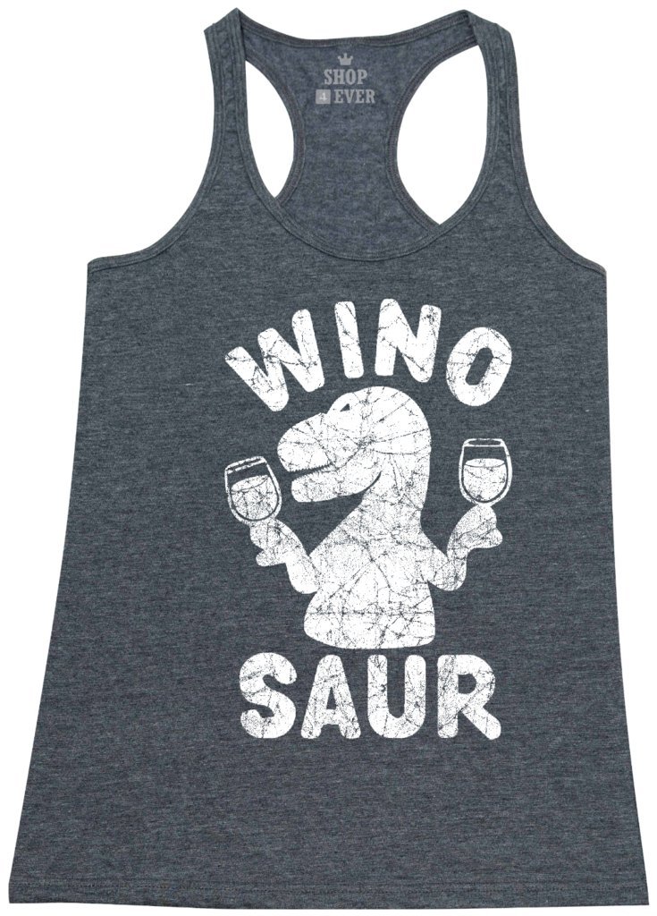 Shop4Ever Wino Saur Women's Racerback Tank Top Funny Tank Tops Charcoal 0
