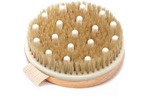 Dry Brushing Body Brush for Lymphatic Drainage & Cellulite - Natural Bristles for Wet and Dry Brushing, Body Exfoliating Brus
