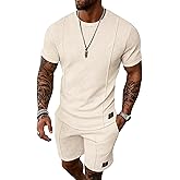 UOUA Mens Short Sets Summer 2 Piece Outfits Casual Short Sleeve Jogging Tracksuits